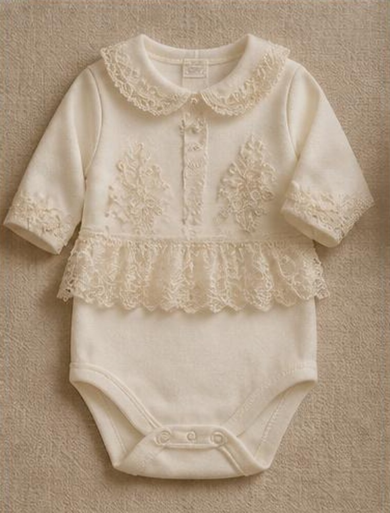 Newborn lace hand-embroidered onesie